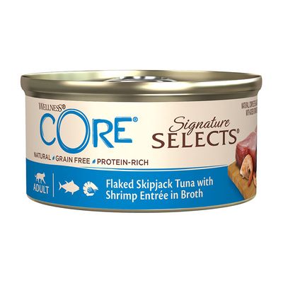Wellness Core Signature Selects Adult Cat Food Flaked Skipjack Tuna with Shrimp Entrée in Broth - 79g