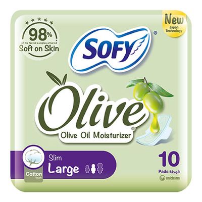 Sofy Sanitary Napkin With Olive Oil Moisturizing Slim Large With Wings 10 Pieces
