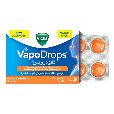 Vicks Vapodrops Cough Drop Menthol With Orange 36 Pieces