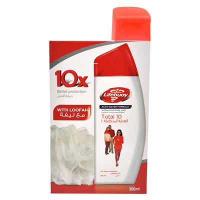 Lifebuoy Body Wash Anti Bacterial Total 10 With Loofah 300 ML