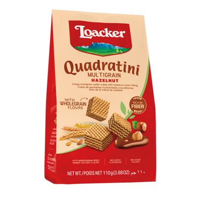 Loacker Quadratini Wafer Cubes Multigrain Filled With Hazelnut Cream 110 G