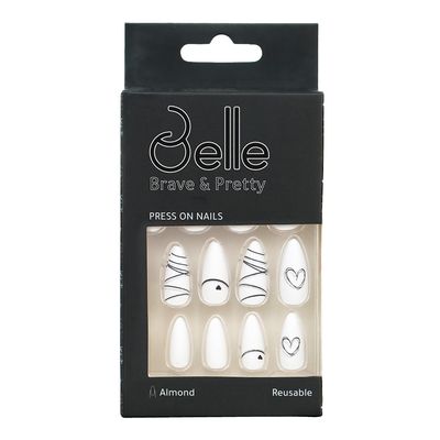 Belle Press-On Nails Almond Shape White And Black - 24 Pieces
