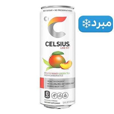 سيلسيوس مشروب الطاقة الفوار بنكهة الشاي الأخضر مع خوخ و مانجو خالي من السكر ( مستورد ) - 355 مل