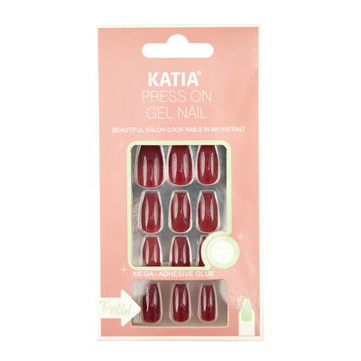 Katia Press-on Gel Nails Coffin Shape - Maroon 08