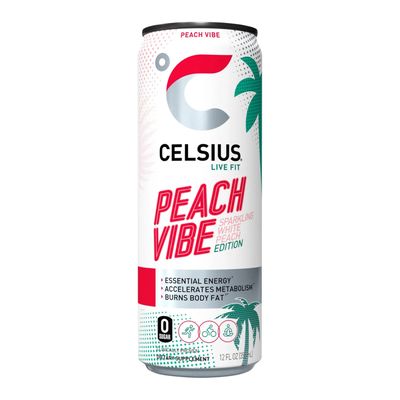 Celsius Sparkling Energy Drink Peach Vibe Zero Sugar (Imported) - 355ml