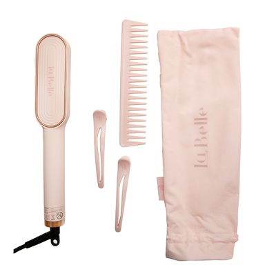 LaBelle Straight Pro Hair Straightener With Comb, Clips, And Protective Pouch - Pink