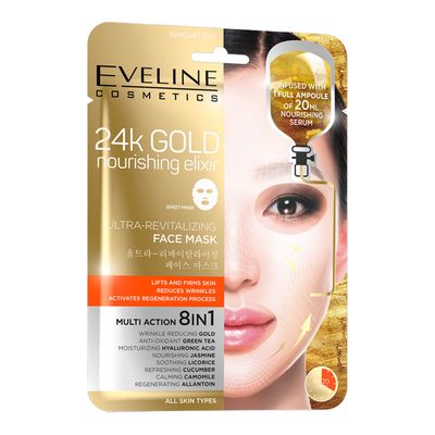 Eveline Cosmetics 24k Gold Ultra Revitalizing 8×1 Korean Sheet Mask - 20ml