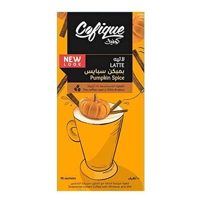 Cofique Pumpkin Spice Latte Envelopes, carton, 24 g x 10