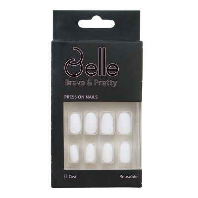 Belle Press-On Nails Oval Shape Matte White - 24 Pieces