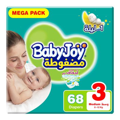 بيبي جوي حفاضة مضغوطة وسط مقاس 3 68 حبة