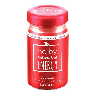 Herby Wellness Shot  Energy Natural Drink With Ginseng & Guarana and Vitamin B6 No Added Sugar - 60ml