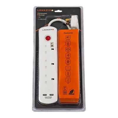 LAWAZIM Electrical Connection 4 Sockets With 2 USB Ports 3 Meters