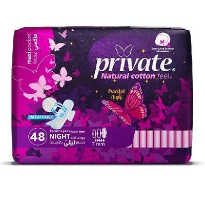 Private Sanitary Napkin Maxi Pocket Night With Wings 48 Pieces