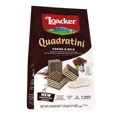 Loacker Quadratini Wafer Cubes Cacao Filled With Milk Cream 125 G