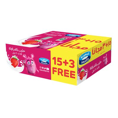 السعودية حليب طويل الاجل بالفراولة كرتون 200 مل 15+3 مجانا