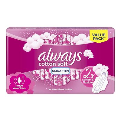 Always Sanitary Napkin Cotton Soft Large Ultra Thin With Wings 16 Pieces