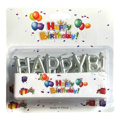 Candles With Happy Birthday Silver Color