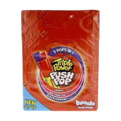 بوش بوب حلوى 3 في 1 الكرز و البطيخ و العنب الأسود كرتون 34 جرام × 12