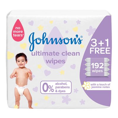 Johnson Baby Wipes 3+1 Free 192 Wipes