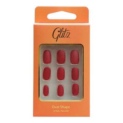 Glitz Press On Nails Oval Shape Matte Dark Burgundy Color #5 - 24 Pieces