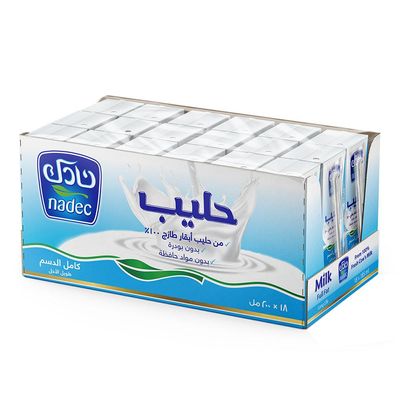 نادك حليب طويل الأجل سادة كامل الدسم كرتون 200 مل × 18