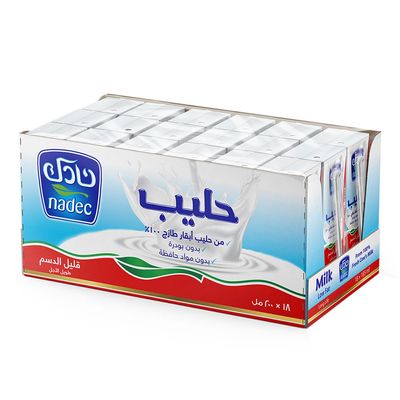 نادك حليب طويل الاجل قليل الدسم كرتون 200 مل × 18