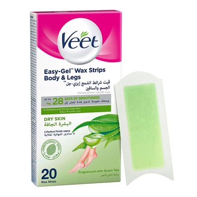 Veet Wax Strips For Dry Skin Aloe Vera With Green Tea Scent 20 Pieces
