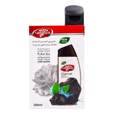 Lifebuoy Body Wash Charcoal and Mint 300 Ml + Loofah