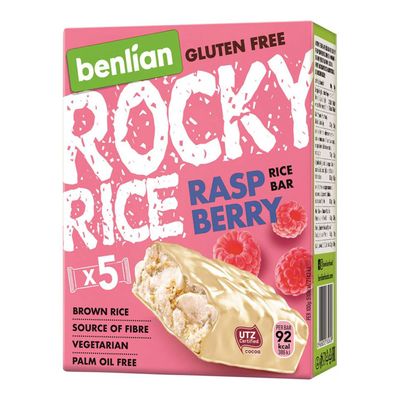 Benlian Rocky Rice Cake Bar Coated With Milk Cream & Raspberry Gluten Free 18 G × 5