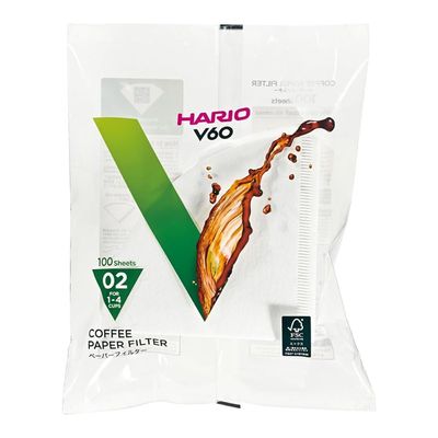 هاريو فلاتر قهوة ورقية بيضاء V60 حجم 02 100 ورقة