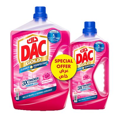 Dac Cleaner & Disinfectant Multi-purpose Rose Scent 3 L + 1 L 