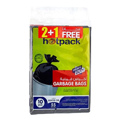 Hotpack Trash Bags Large 55 Gallon 10 Pieces 2+1 Free