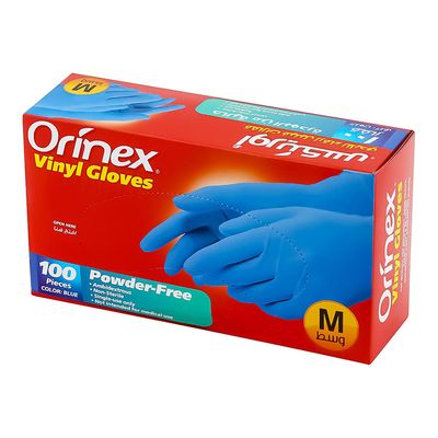 Orinex Gloves Vinyl Blue Color Powder Free Medium 100 Pieces