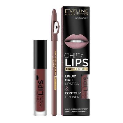 Eveline Oh! My Lips Liquid Matte Lipstick and Contour Lip Liner - No.16 Exceptional Red