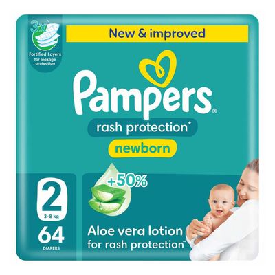 Pampers Diapers Rash Protection Aloe Vera Lotion Size 2 64 Pieces