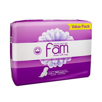 Fam Sanitary Napkin Classic With Wings Super 50 Pieces