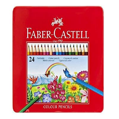 Faber Castell Pencils Classic Wooden Color Flat Iron Box 24 Colors