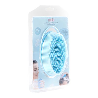 Mella Silicone Body Cleansing and Exfoliating Brush and Head Massager 2-in-1 - Blue