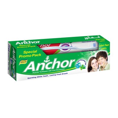 Anchor Fluoride Toothpaste with Cool Mouthwash Cool Menthol Gel Flavor with Free Toothbrush - 135g