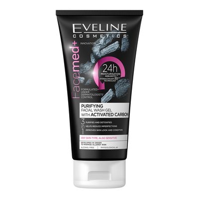 Eveline Cosmetics Facemed Purifying Facial Wash Gel With Activated Carbon 3in1 - 150ml