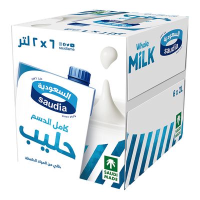 السعودية حليب طويل الأجل كامل الدسم كرتون 2 لتر × 6