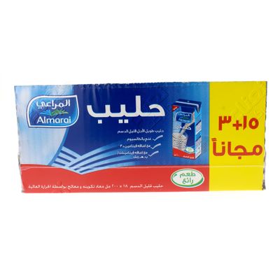 المراعي حليب طويل الأجل قليل الدسم كرتون 200 مل × 18