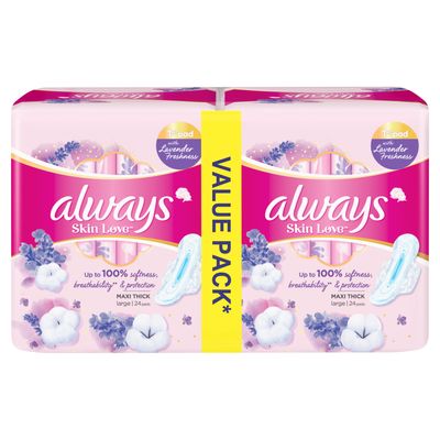 Always Sanitary Napkin Skin Love Lavender Freshness Thick & Large 48 Pieces