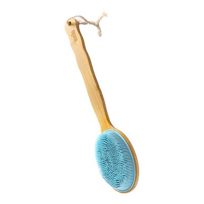Mella Pure Silicone Bristles Body Exfoliating Brush with Long Wooden Handle 2-in-1 - Blue