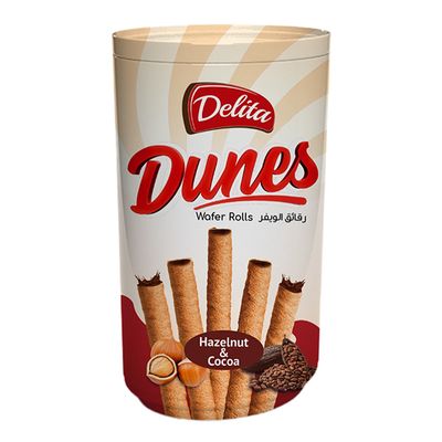 Delita Dunes Wafer Rolls Hazelnut & Cocoa Flavor -250g