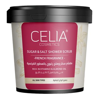 Celia Sugar & Salt Shower Scrub French Fragrance Rich In Vitamin E & Almond Oil - 700g