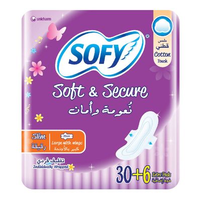 Sofy Sanitary Napkin Soft & Secure Slim Large With Wings 36 Pieces