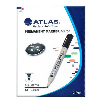 Atlas Pens Marker Bullet Tip Black 12 Pieces