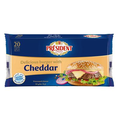 President Cheese Slices Cheddar Processed For Burger 400 G