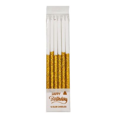 Long White Wax Gold Glitter Plastic Pack -  12 Pieces